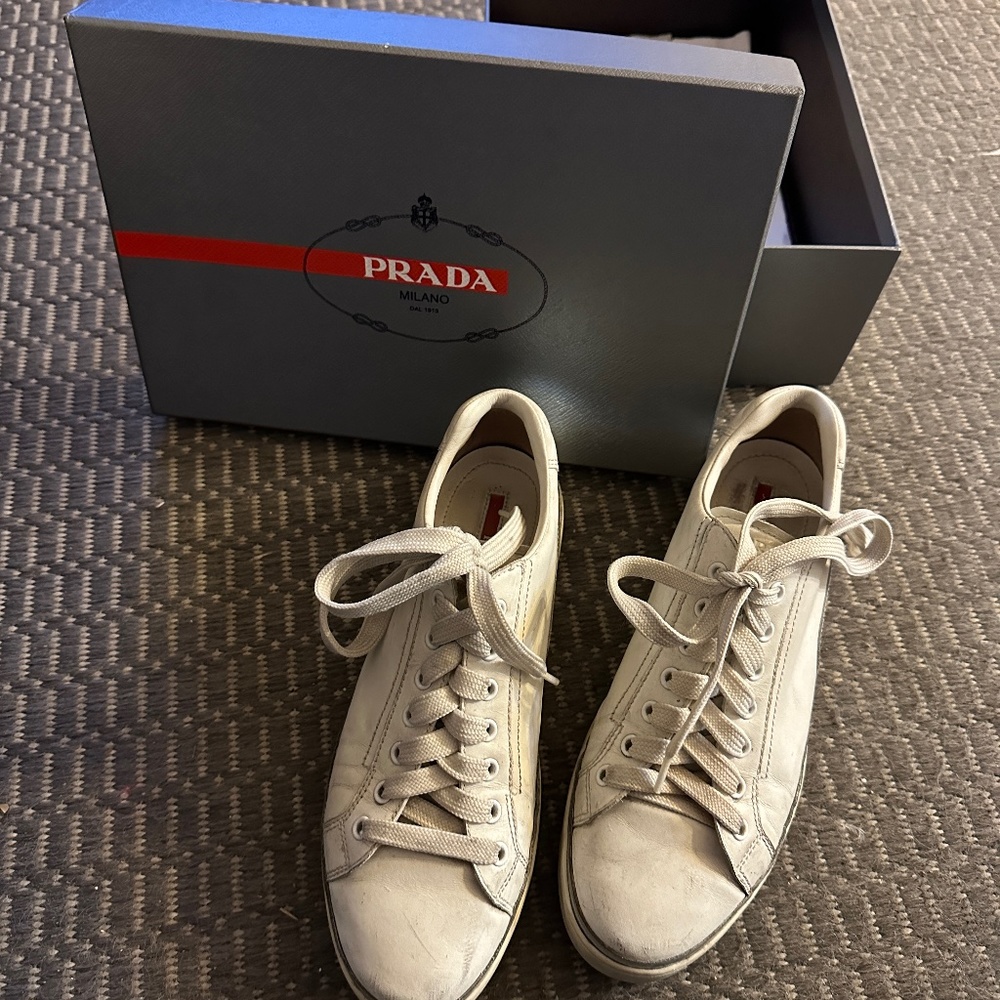 Prada White & Silver Sneakers (Size 39)